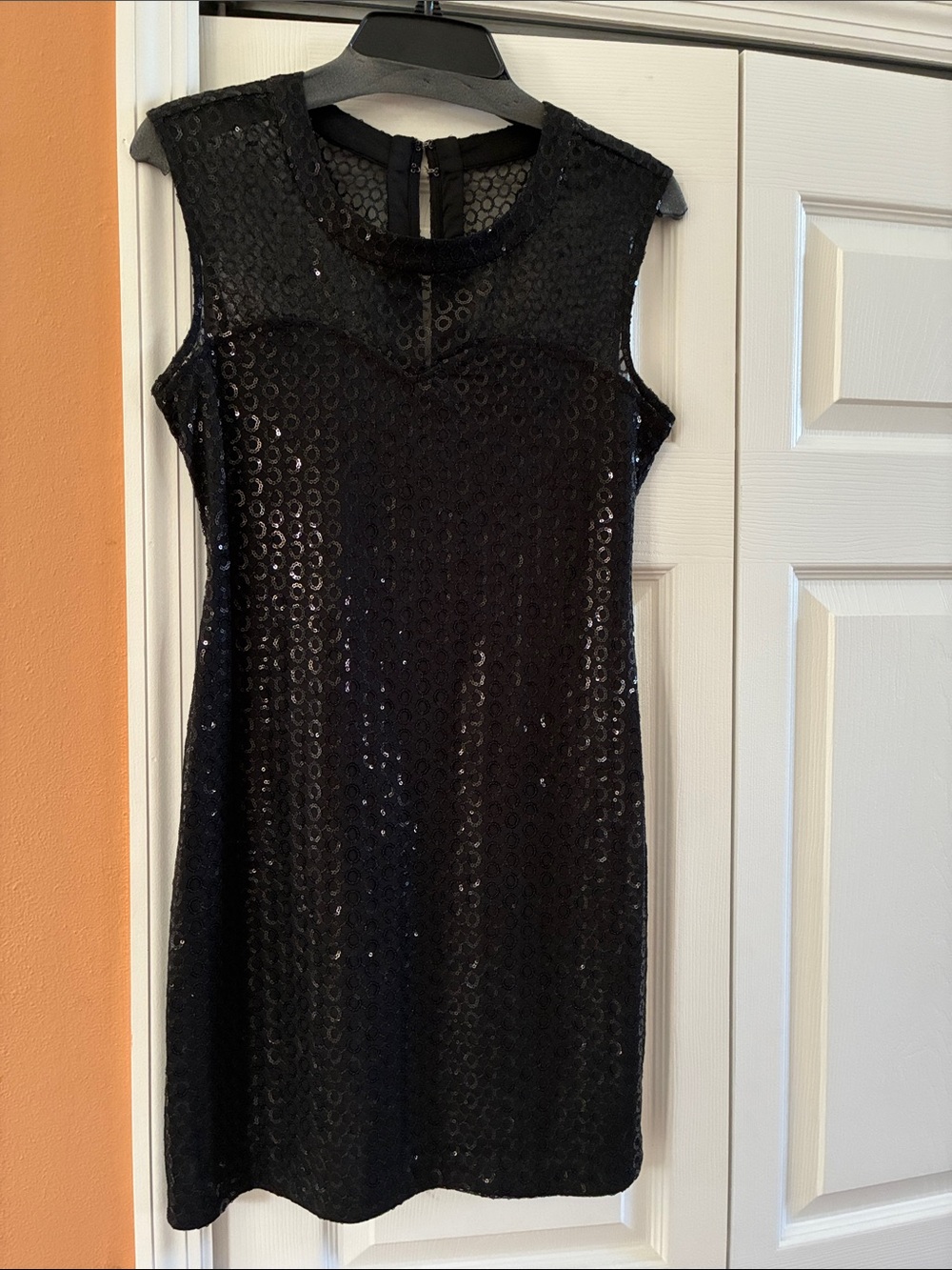 Express Black Sequin Sheer-Yoke Cocktail Dress